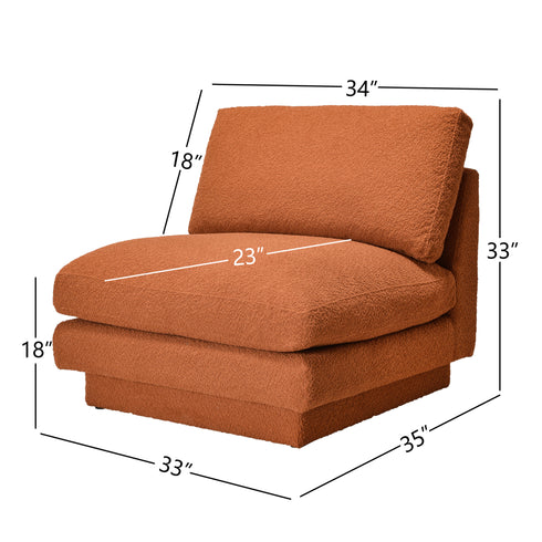 Montyne Bouclé Armless Chair - Caramel Accent Chair | Warm Brown Lounge Chair | Kinwell Furniture | Modern Accent Seating